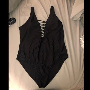 Basic black crisscross one-piece swim
